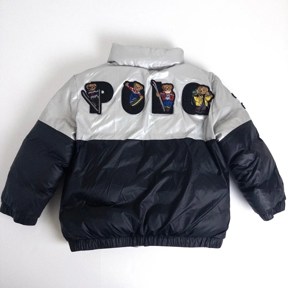 Polo Ralph Lauren Polo Bear Down Puffer Ski Jacket Silver Black Boys Sz‎ 3T